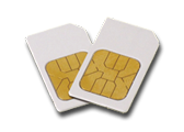 Man sieht zwei weisse SIM-cards mit goldener Fläche